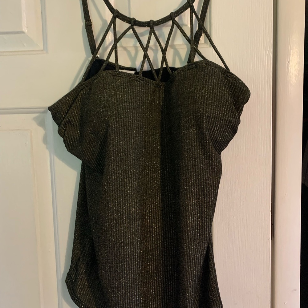 New Directions Cutout Tankini Army Green Sparkle